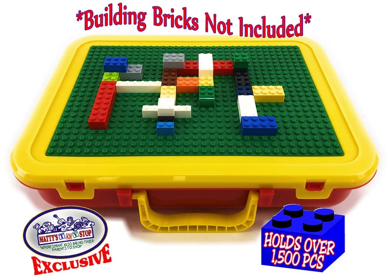 Matty's Toy Stop Brik-Kase 2-GO 13" Travel, Building, Storage & Organizer Container Case with Building Plate Lid (Holds Approx 1,500pcs) - Compatible with All Major Brands (Red, Green & Yellow) - Image 3